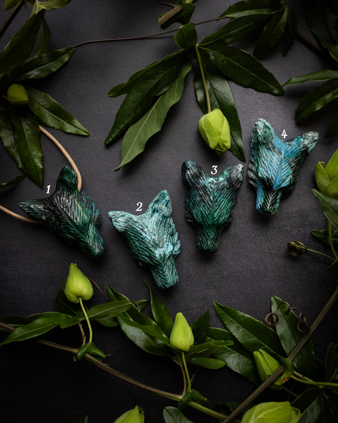 Large Rainbow Chrysocolla Hand Carved Wolf Necklace