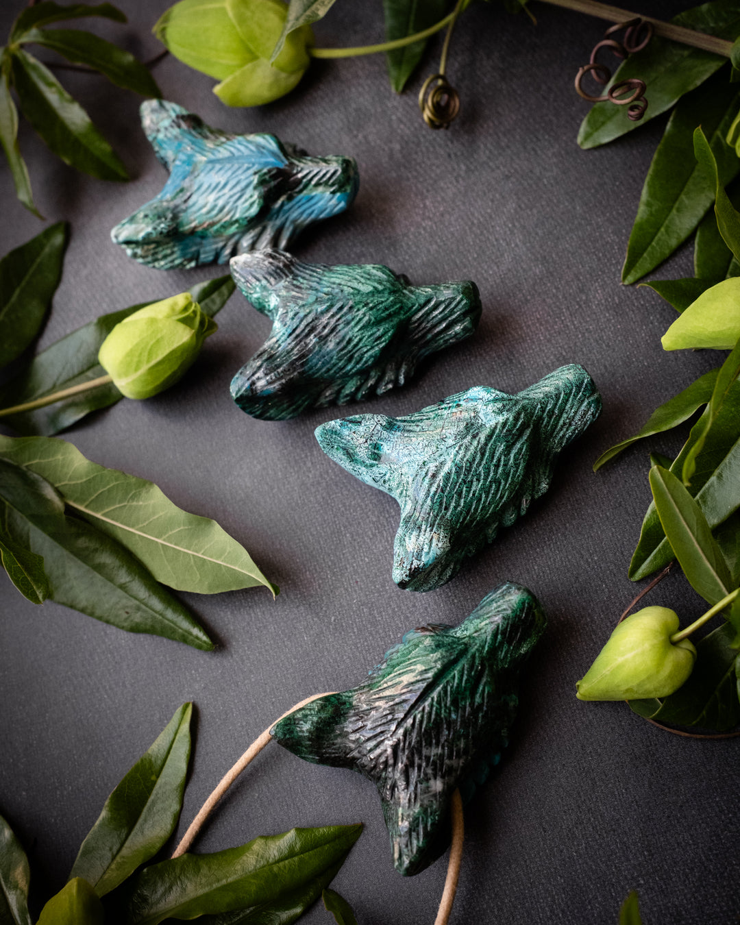 Large Rainbow Chrysocolla Hand Carved Wolf Necklace