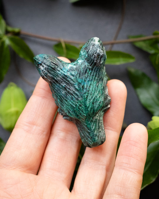 Large Rainbow Chrysocolla Hand Carved Wolf Necklace