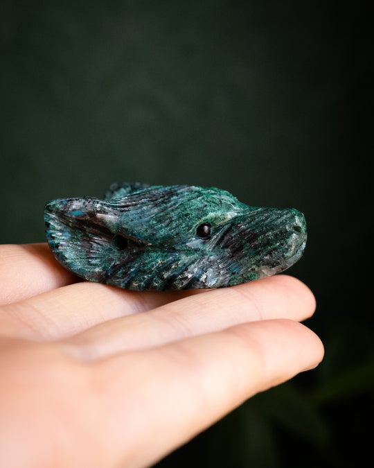 Large Rainbow Chrysocolla Hand Carved Wolf Necklace