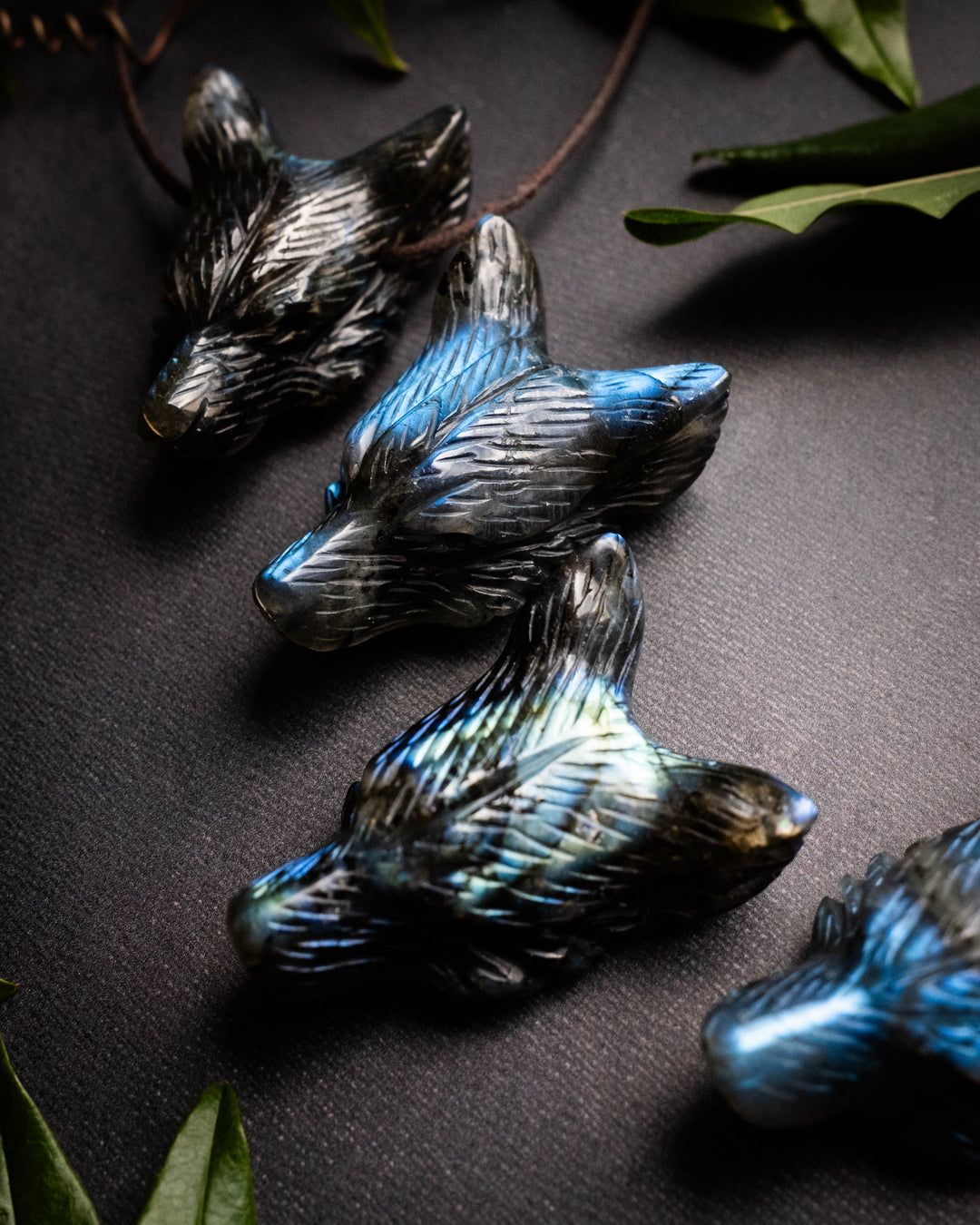 Large Labradorite Hand Carved Wolf Necklace