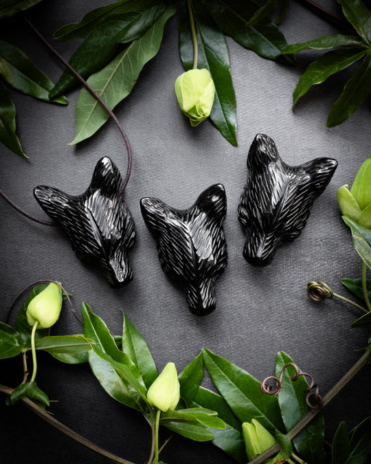 Large Obsidian Hand Carved Wolf Necklace