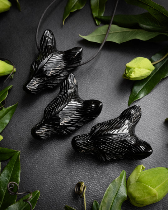 Large Obsidian Hand Carved Wolf Necklace