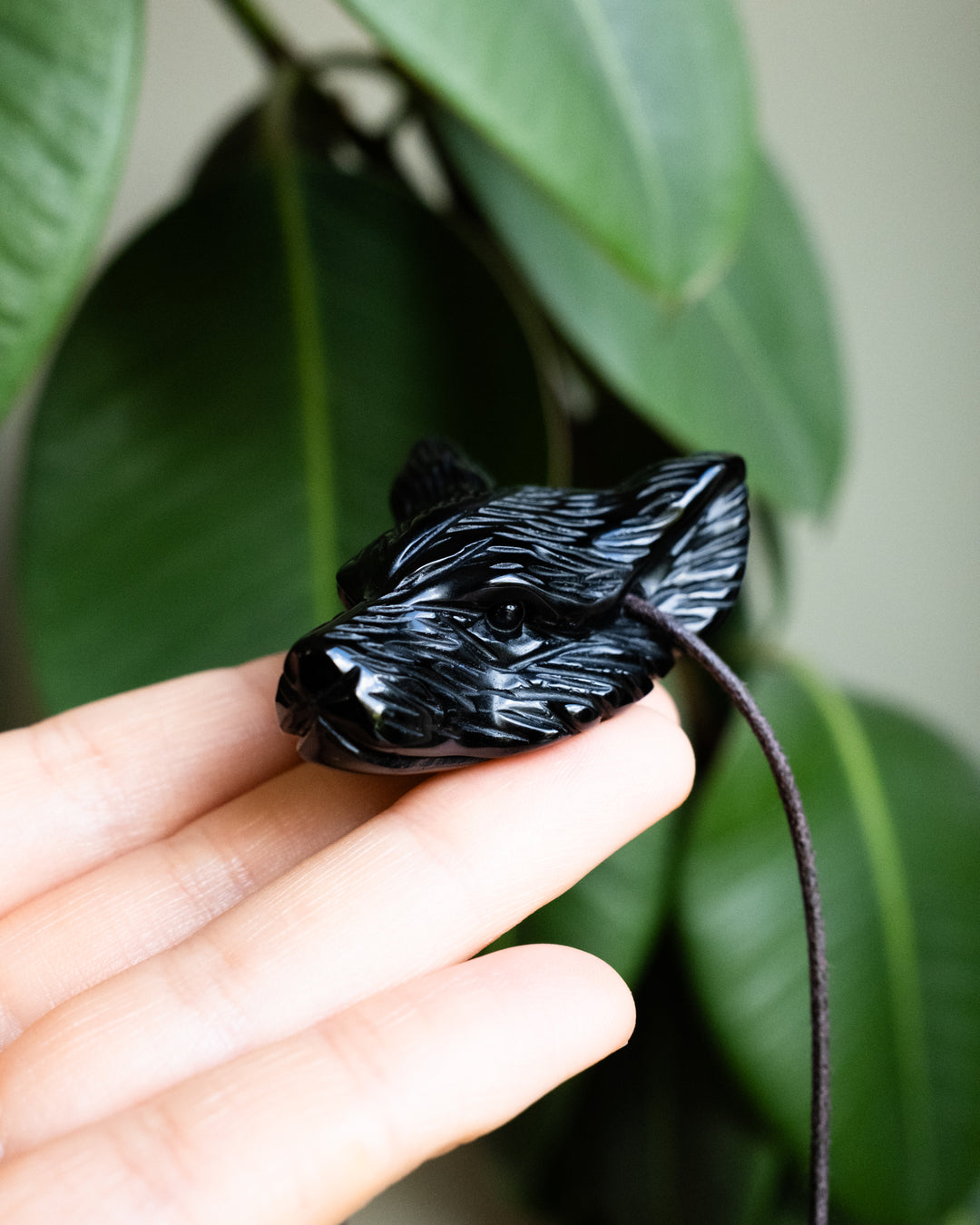 Large Obsidian Hand Carved Wolf Necklace
