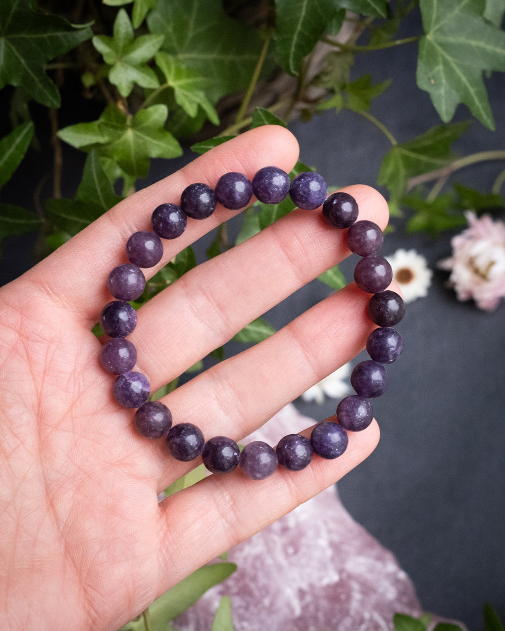 Lepidolite Round Bead Bracelet 8mm - The Healing Pear