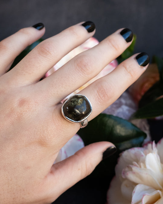 Cornish Lizard Serpentine Ring in Sterling Silver - Size 7 1/4 US / O 1/2 UK - The Healing Pear