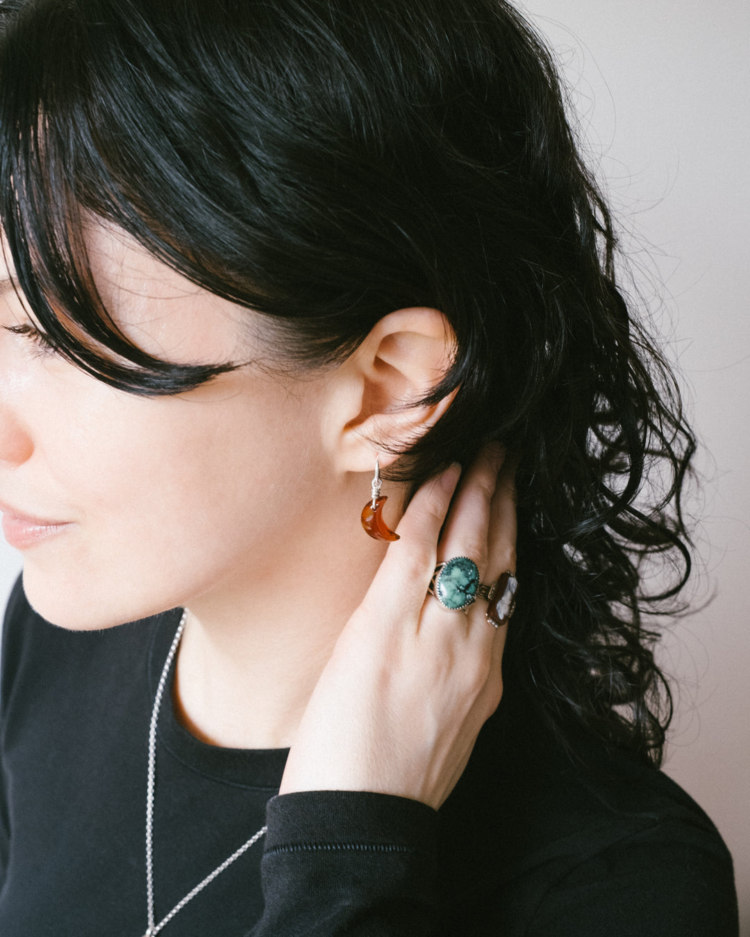 Grossular Garnet Crescent Moon Recycled Sterling Silver Hoop Earrings - The Healing Pear