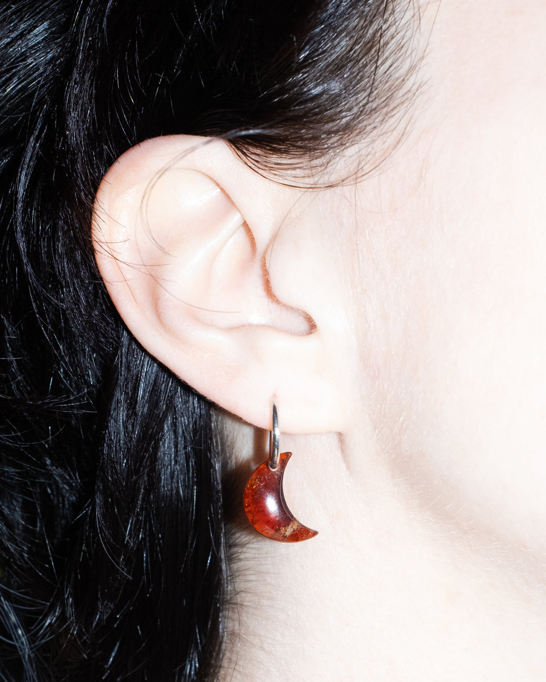Grossular Garnet Crescent Moon &amp; Reticulated Star Recycled Sterling Silver Hoop Earrings - The Healing Pear