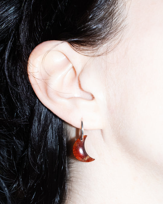 Grossular Garnet Crescent Moon &amp; Reticulated Star Recycled Sterling Silver Hoop Earrings - The Healing Pear