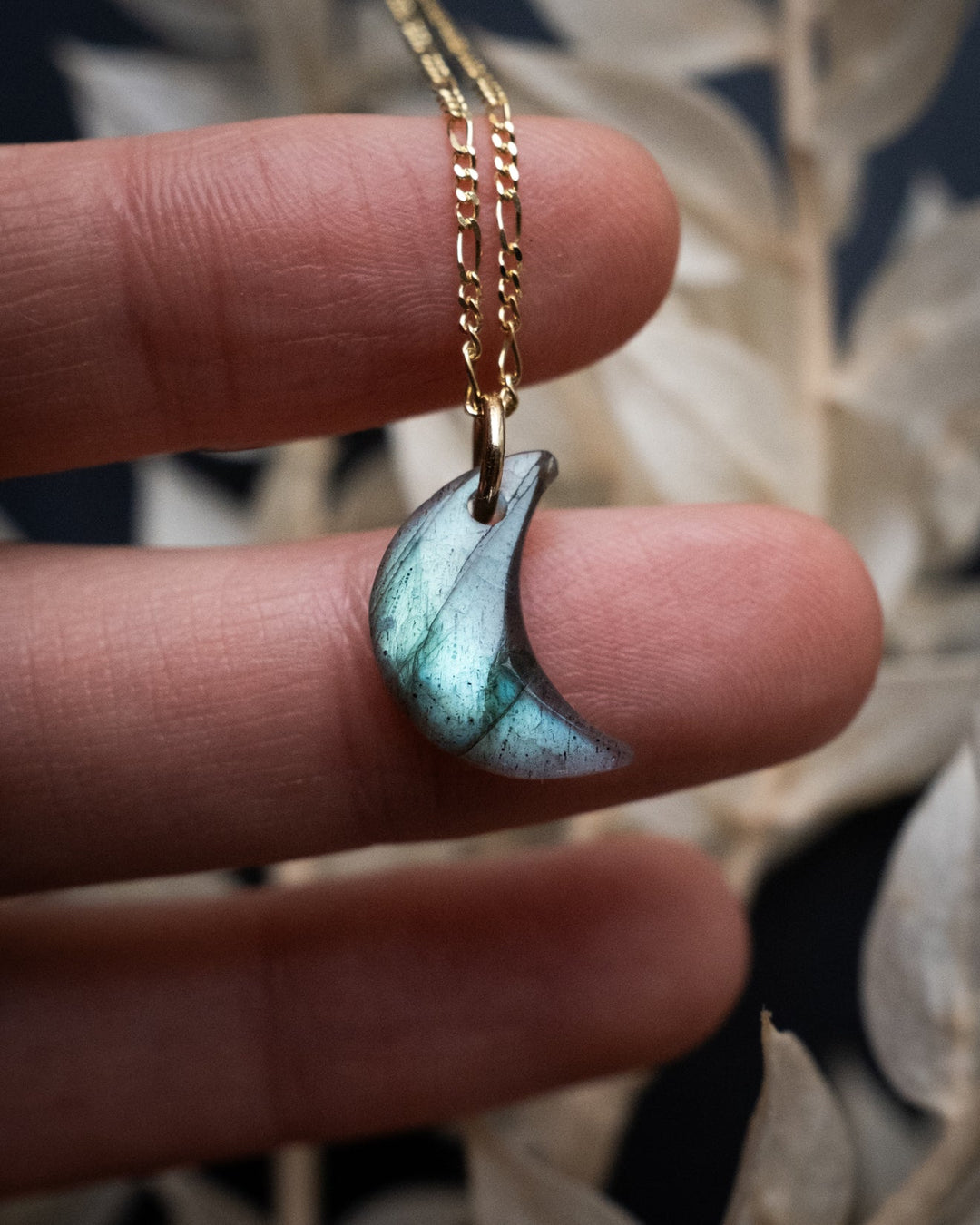 Labradorite Crescent Moon Recycled Sterling Silver or Gold Necklace - The Healing Pear