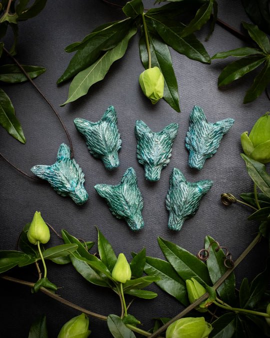 Rainbow Chrysocolla Hand Carved Wolf Necklace