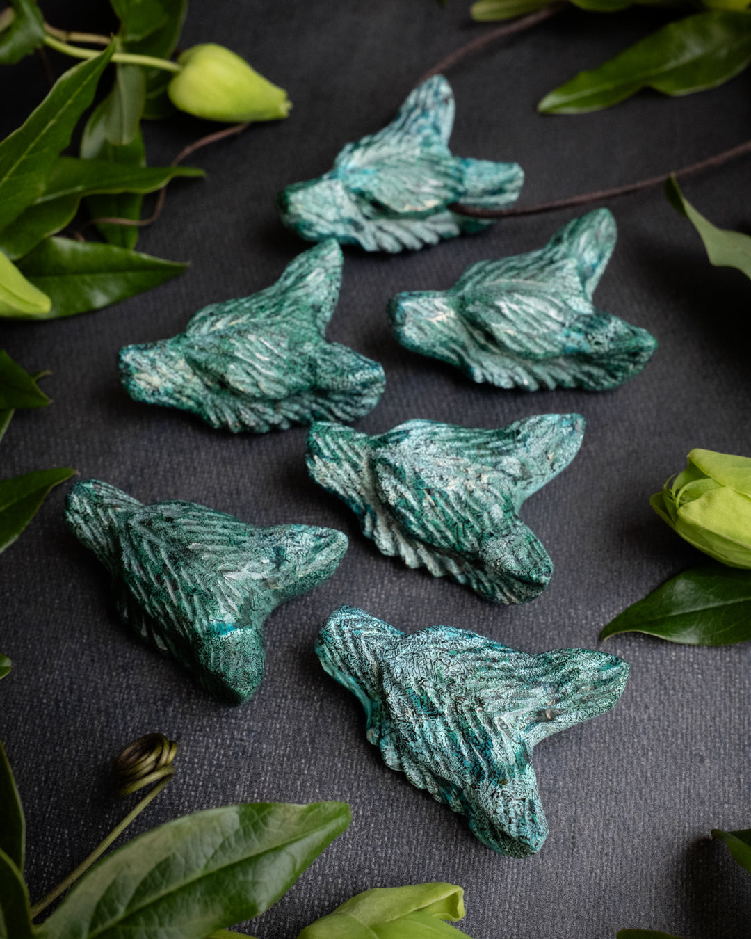 Rainbow Chrysocolla Hand Carved Wolf Necklace