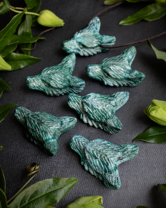 Rainbow Chrysocolla Hand Carved Wolf Necklace