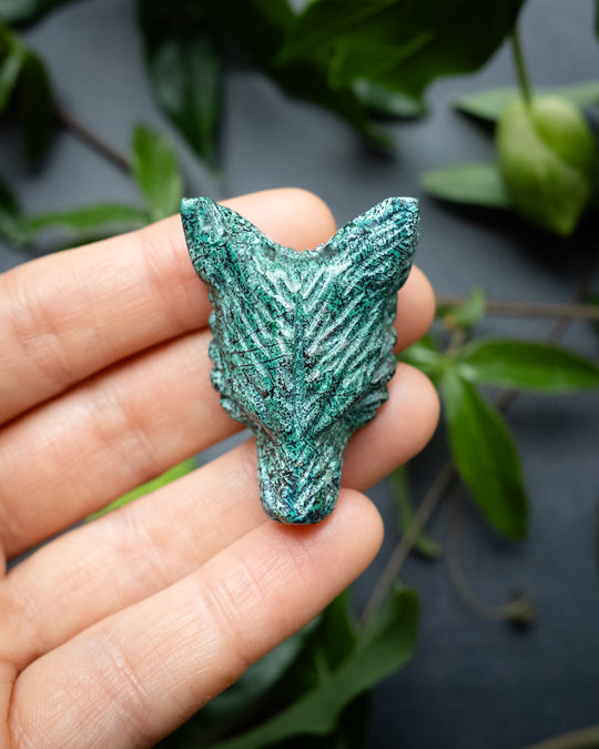 Rainbow Chrysocolla Hand Carved Wolf Necklace