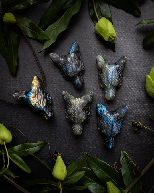 Labradorite Hand Carved Wolf Necklace