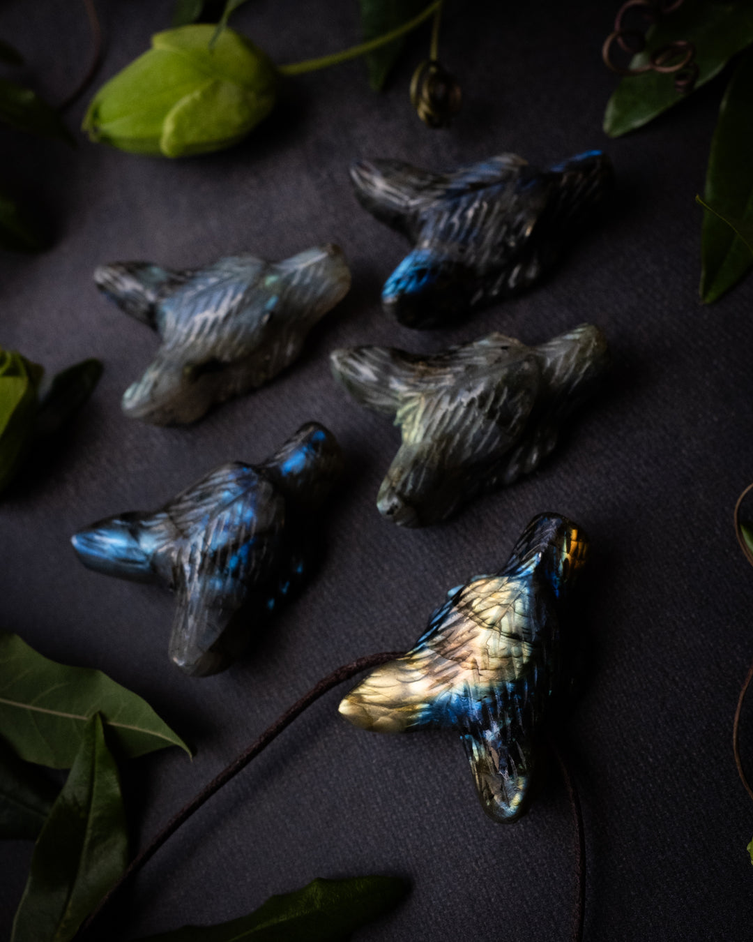 Labradorite Hand Carved Wolf Necklace