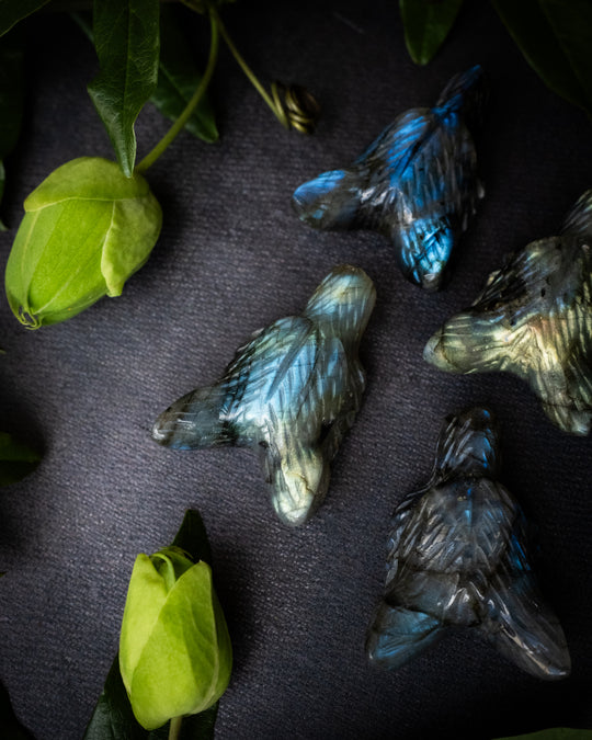 Labradorite Hand Carved Wolf Necklace