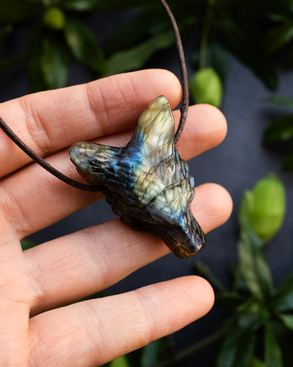 Labradorite Hand Carved Wolf Necklace
