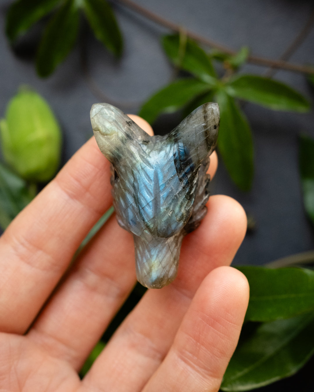 Labradorite Hand Carved Wolf Necklace