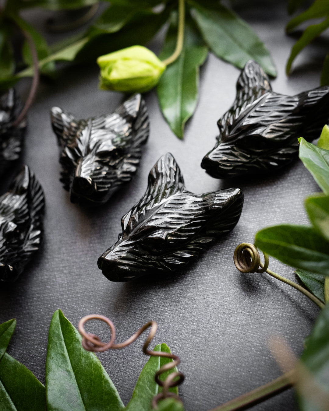 Obsidian Hand Carved Wolf Necklace