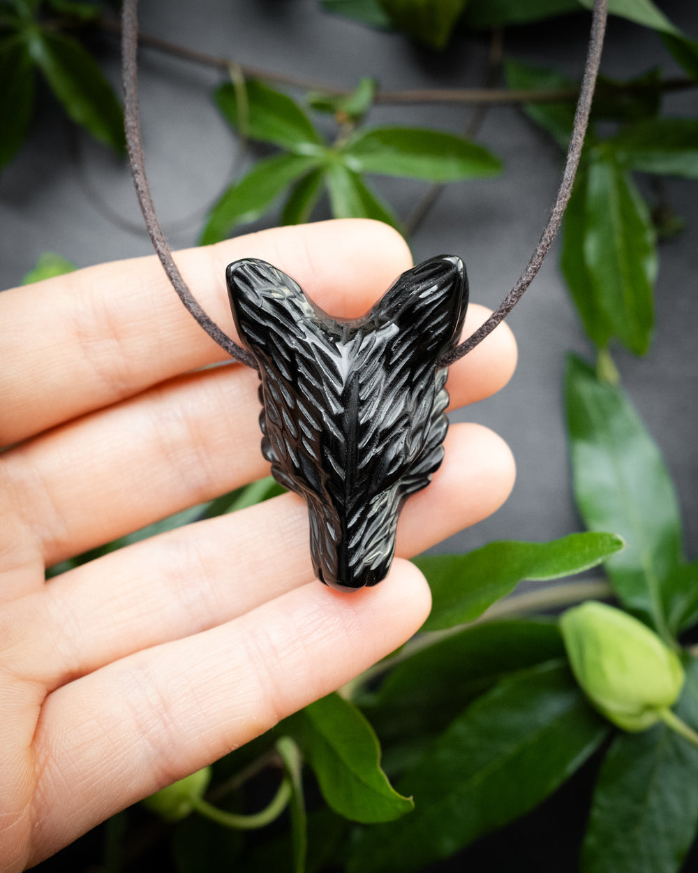 Obsidian Hand Carved Wolf Necklace