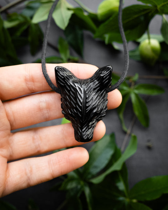 Obsidian Hand Carved Wolf Necklace