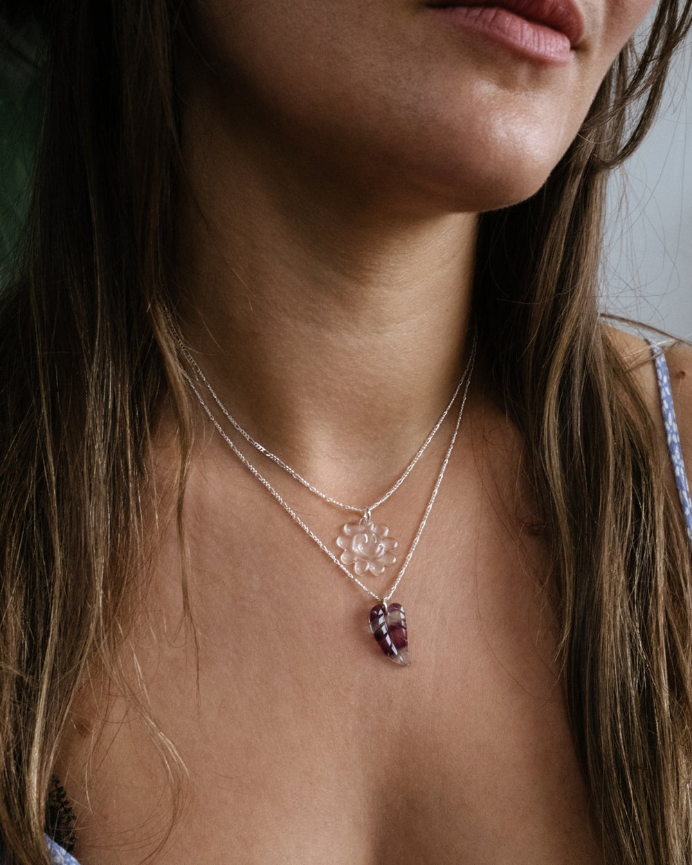 Rainbow Fluorite Hand Carved Leaf Necklace - The Healing Pear