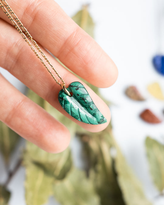 Mixed Gemstone Hand Carved Leaf Necklace - The Healing Pear