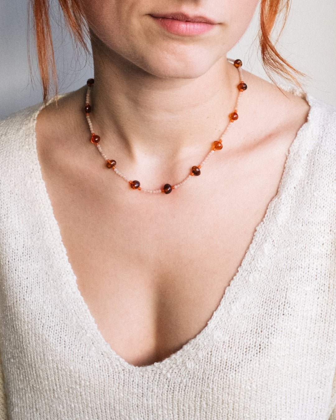 Cognac Amber, Sunstone & Carnelian Beaded Satellite Necklace - The Healing Pear