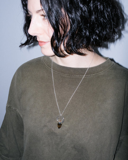 Golden Amethyst & Garnet Moon Bail Sterling Silver Necklace - The Healing Pear