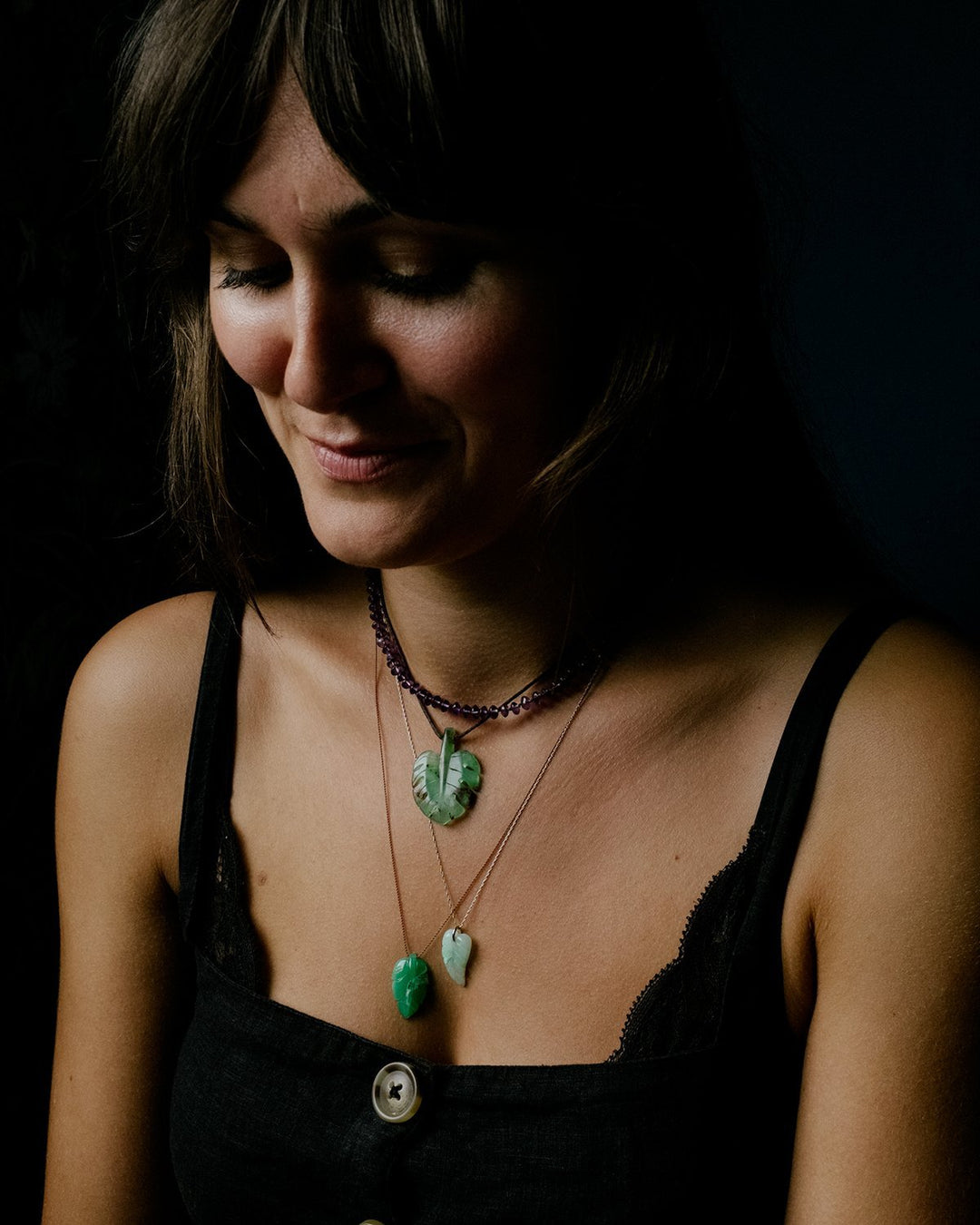 Chrysoprase Hand Carved Vegan Silk Leaf Necklace - The Healing Pear