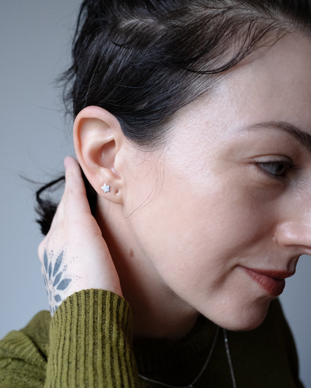 Moon &amp; Star Stud Recycled Sterling Silver Earrings - The Healing Pear