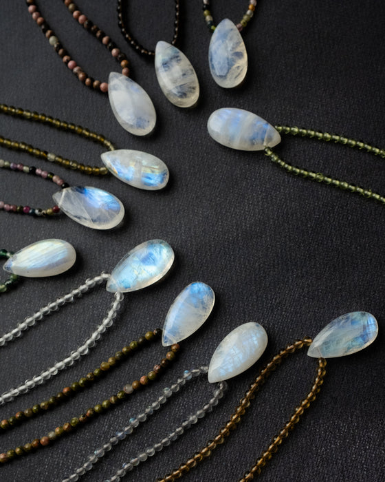 Rainbow Moonstone Teardrop Beaded Necklace