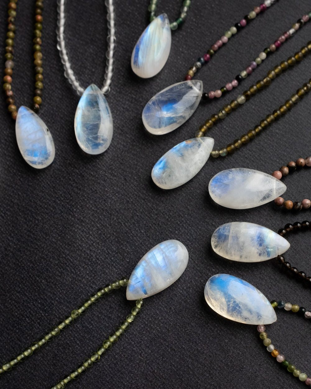 Rainbow Moonstone Teardrop Beaded Necklace
