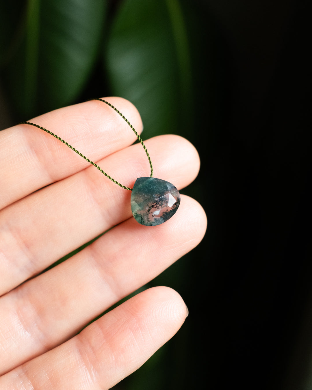Moss Agate Vegan Silk Necklace
