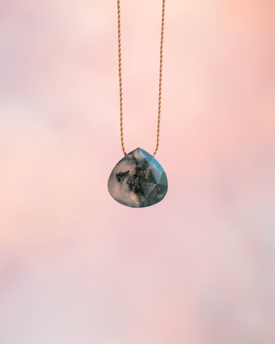 Moss Agate Vegan Silk Necklace