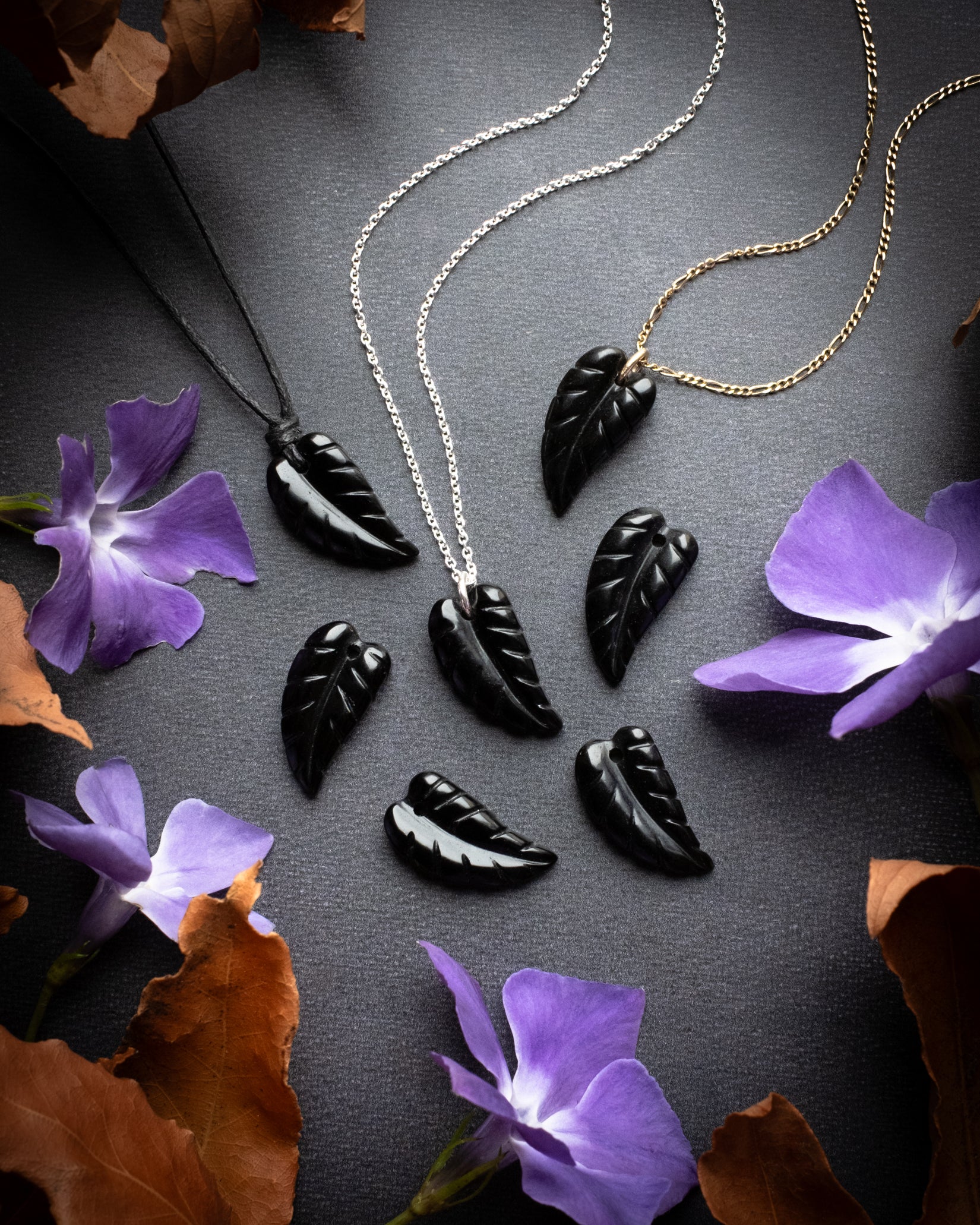 Obsidian Hand Carved Leaf Necklace - The Healing Pear