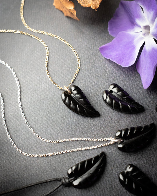 Obsidian Hand Carved Leaf Necklace - The Healing Pear