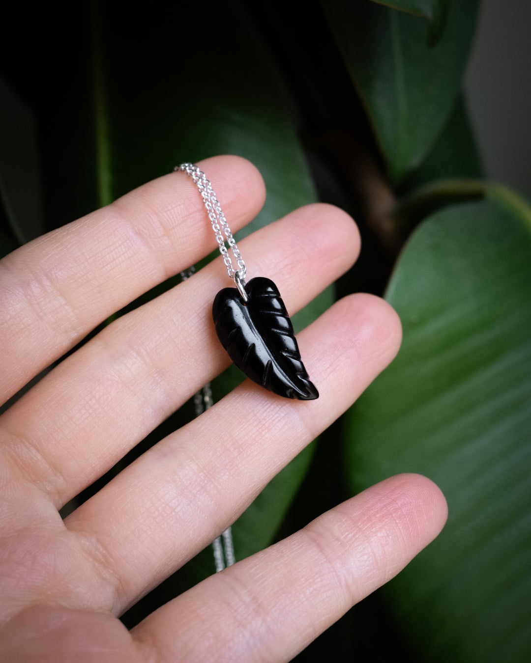 Obsidian Hand Carved Leaf Necklace - The Healing Pear