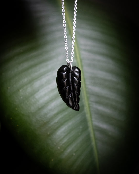 Obsidian Hand Carved Leaf Necklace - The Healing Pear