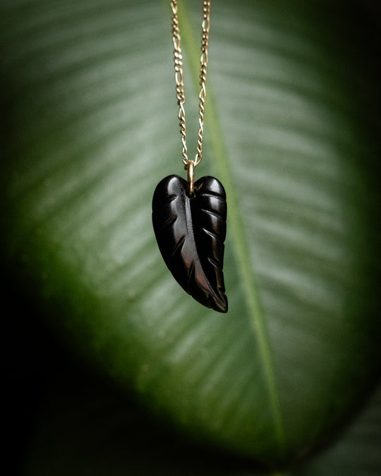 Obsidian Hand Carved Leaf Necklace - The Healing Pear