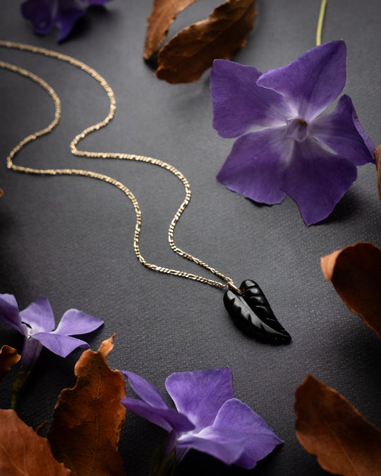 Obsidian Hand Carved Leaf Necklace - The Healing Pear
