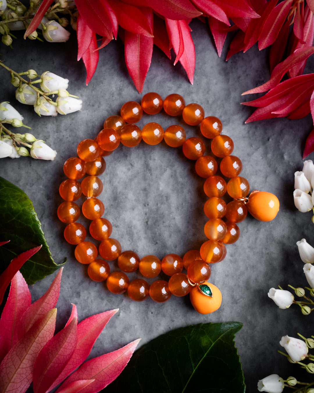 Enamel Orange & Carnelian Round Bead Bracelet - The Healing Pear