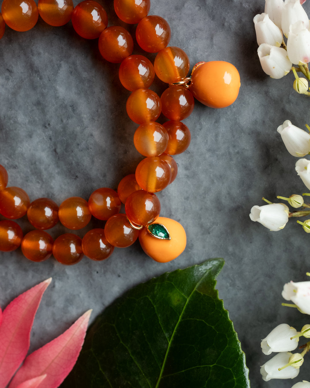 Enamel Orange &amp; Carnelian Round Bead Bracelet - The Healing Pear