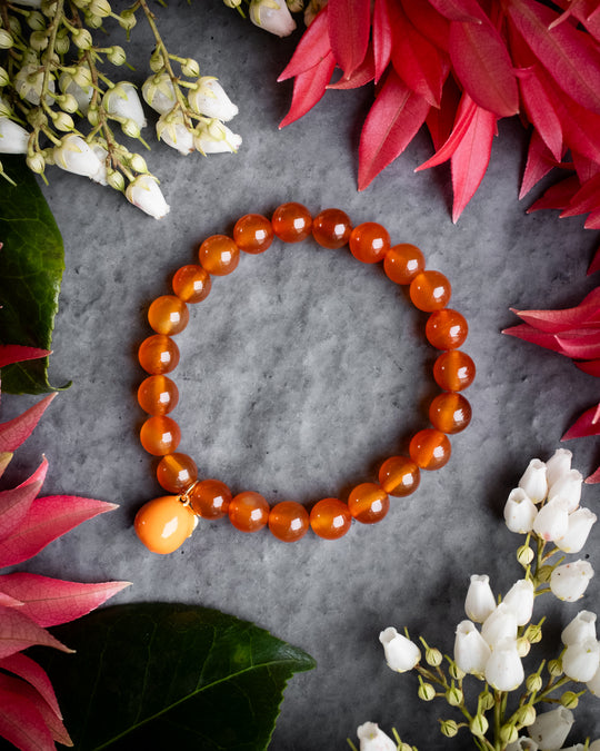 Enamel Orange &amp; Carnelian Round Bead Bracelet - The Healing Pear