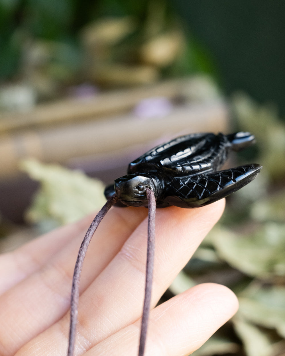 Obsidian Hand Carved Leatherback Sea Turtle Necklace - The Healing Pear