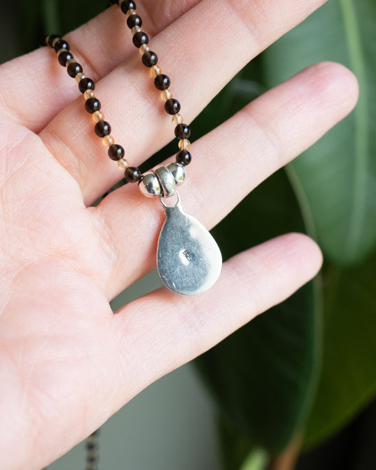Pink Tourmaline, Natural Citrine &amp; Smoky Quartz Beaded Sterling Silver Necklace - The Healing Pear