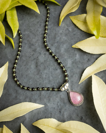 Pink Tourmaline, Smoky Quartz & Peridot Beaded Sterling Silver Necklace