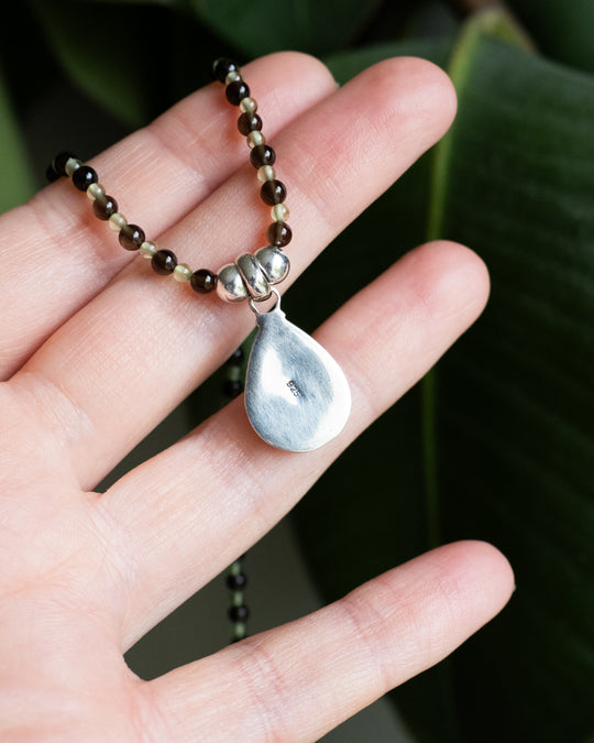 Pink Tourmaline, Smoky Quartz &amp; Peridot Beaded Sterling Silver Necklace - The Healing Pear