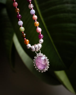Pink Tourmaline, Multi Tourmaline & Garnet Beaded Sterling Silver Necklace